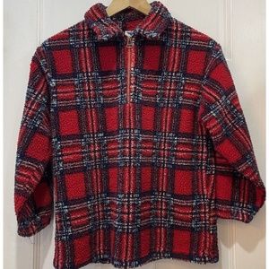 New Legends Red Plaid 1/4 Zip Fleece Unisex Kids Size 10